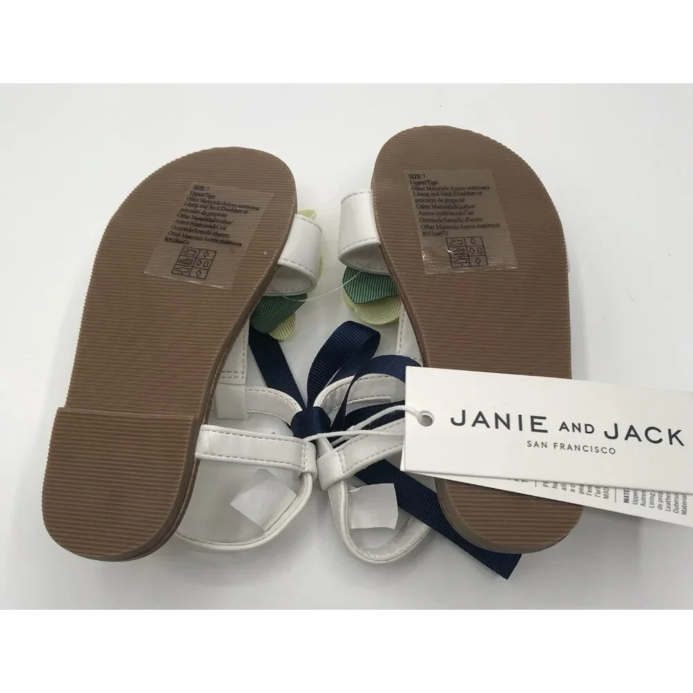 Janie And Jack Sandals Girls Toddler Size 7‎ White Yellow Floral